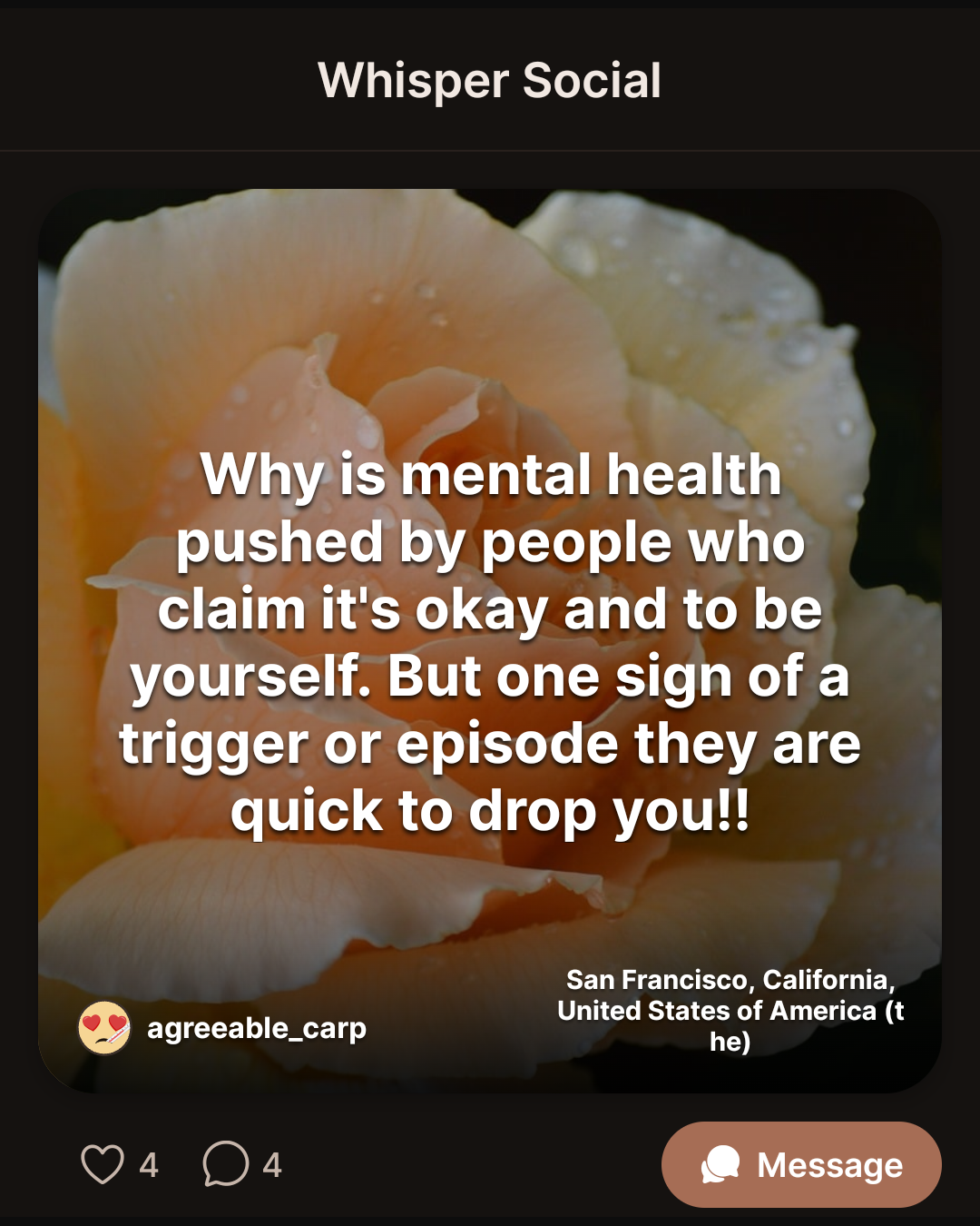 Why is mental health pushed by people who claim it’s okay and to be yourself. But one sign of a trigger or episode they are quick to drop you!!