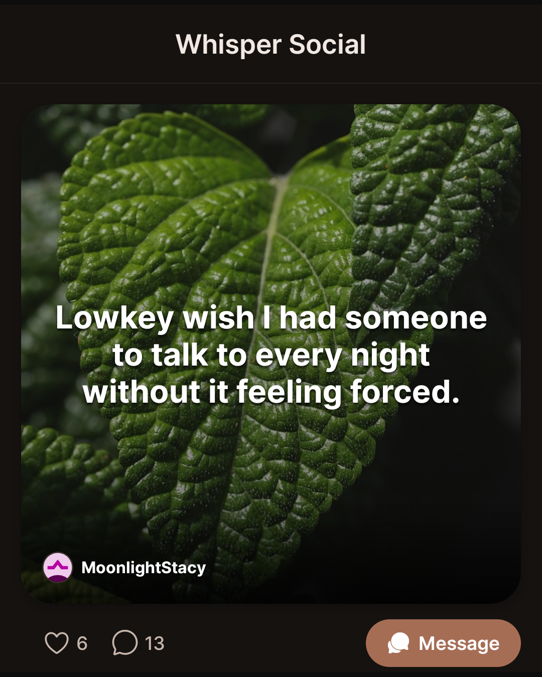 Lowkey wish I had someone to talk to every night without it feeling forced.