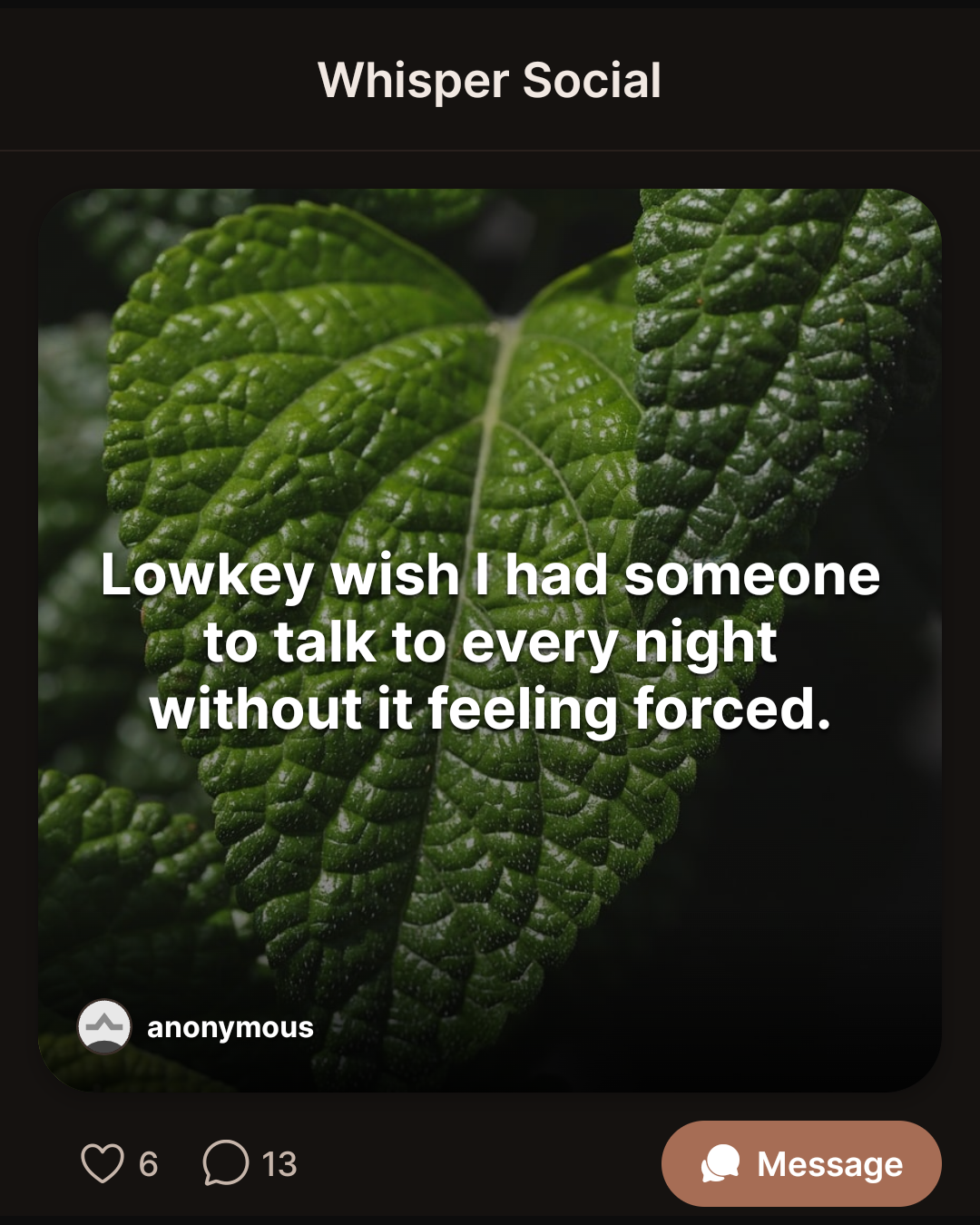 Lowkey wish I had someone to talk to every night without it feeling forced.