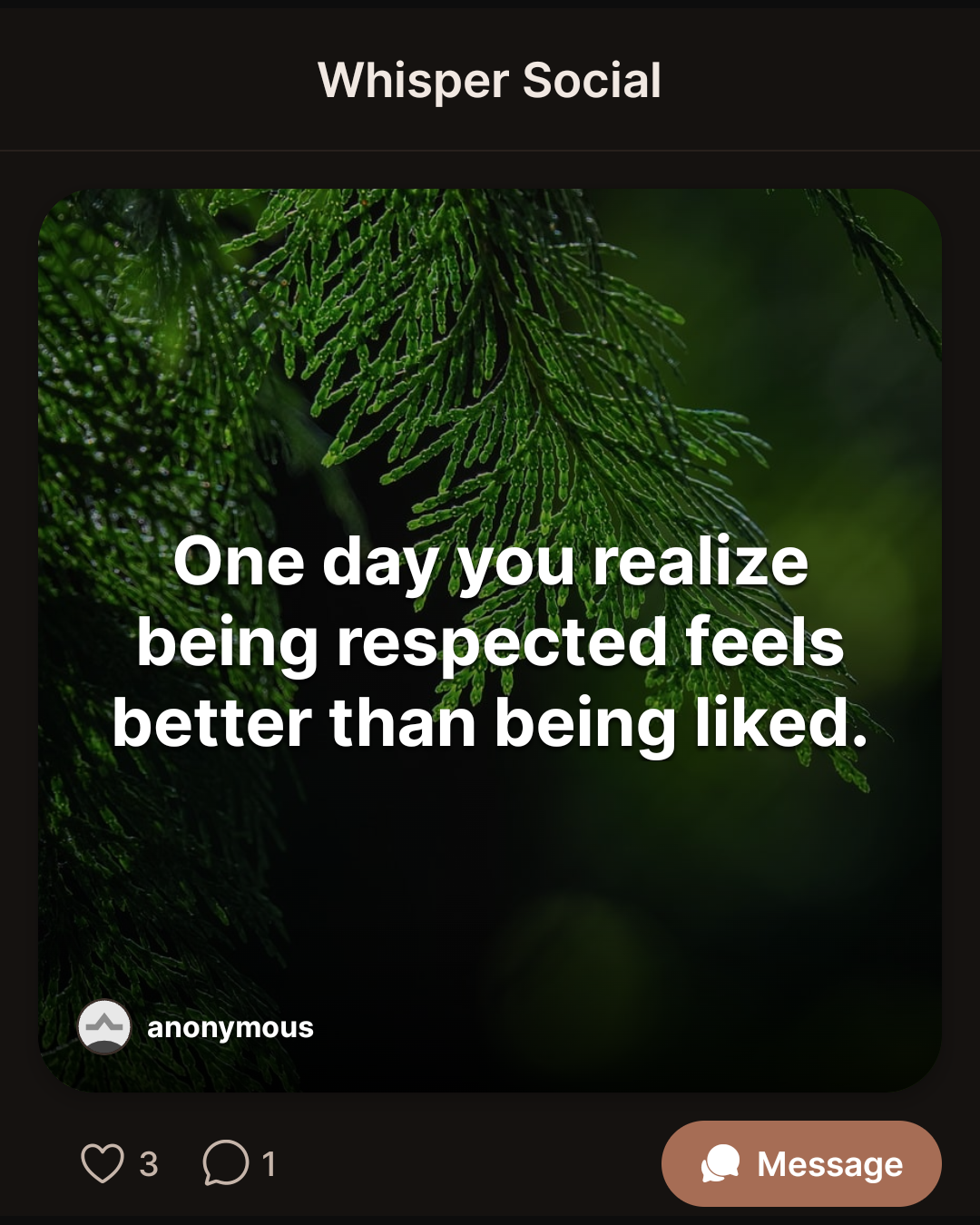 One day you realize being respected feels better than being liked.